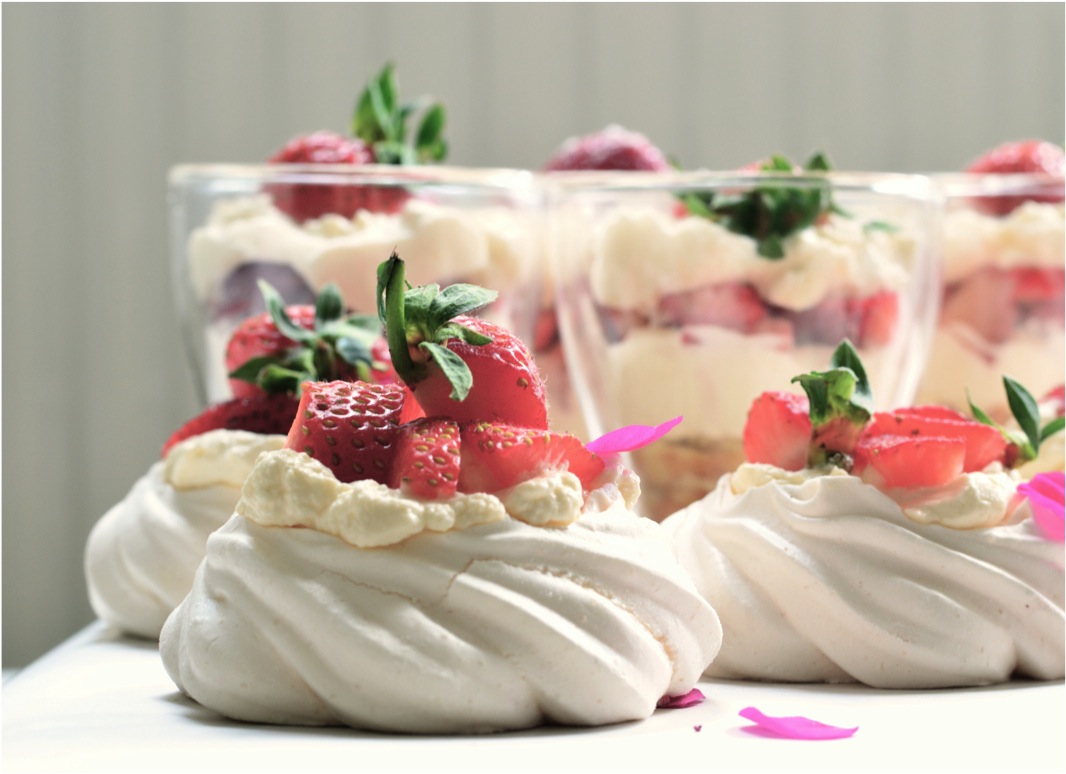 "strawberries and cream with meringue"