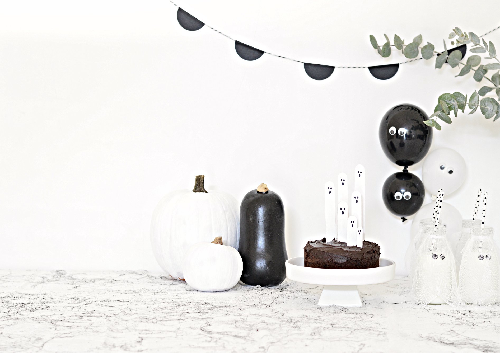 black and white halloween party decorations