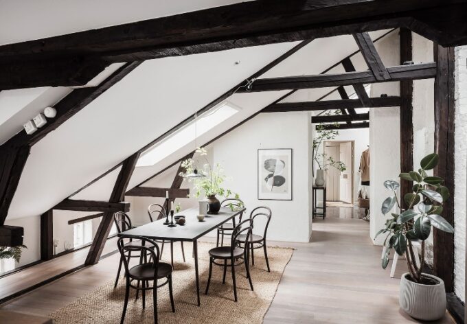 Stunning Scandinavian Loft Apartment Design With Exposed Beams image