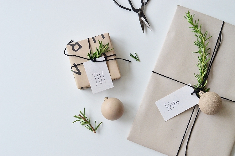 christmas gift wrap with rosemary