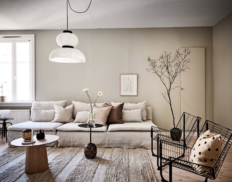 living room with beige walls