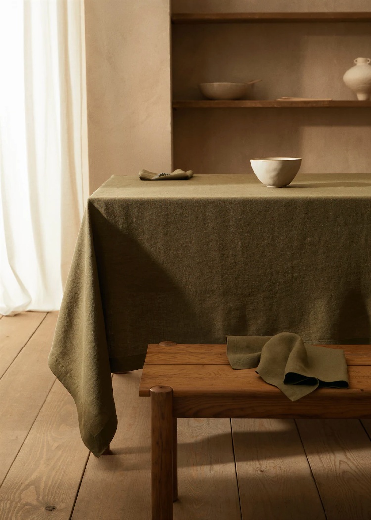 khaki green linen tablecloth