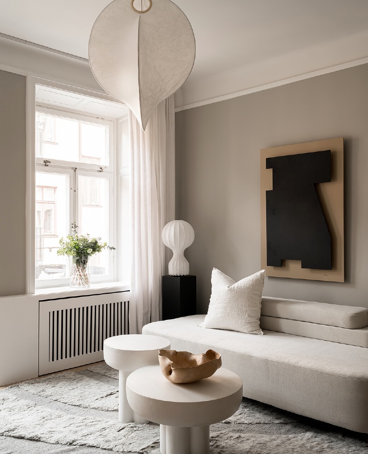 modern beige Scandinavian living room