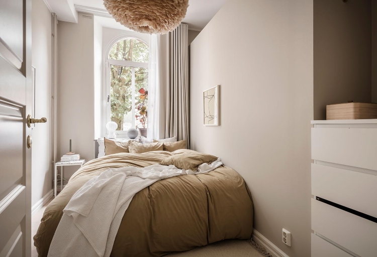 small beige Scandinavian bedroom