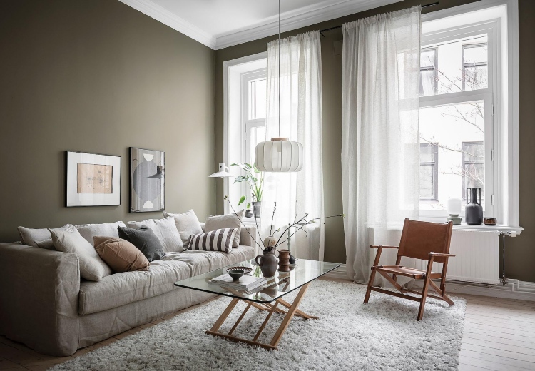 grey and green living room