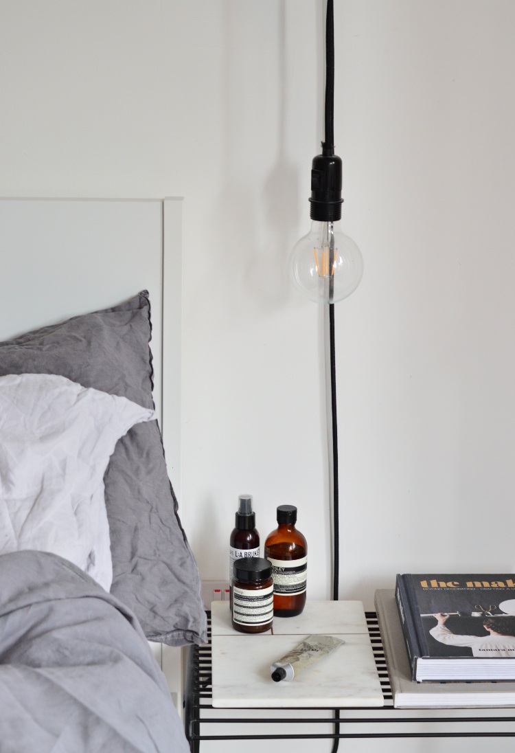 bedside table monochrome decor