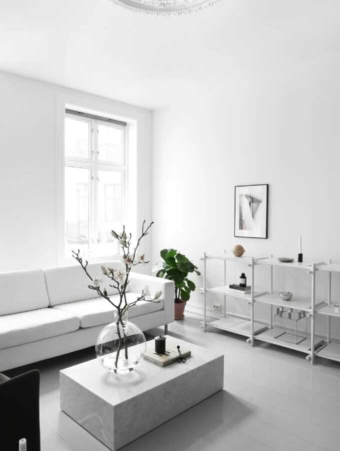 curated white living room decor