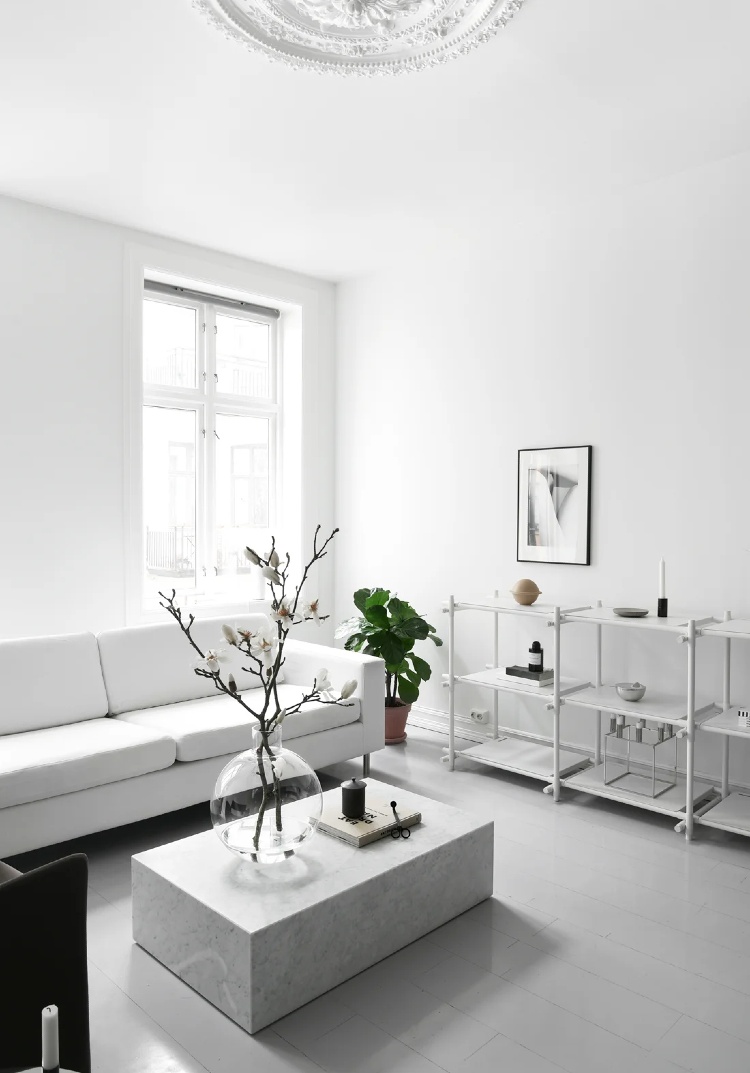 curated white living room decor